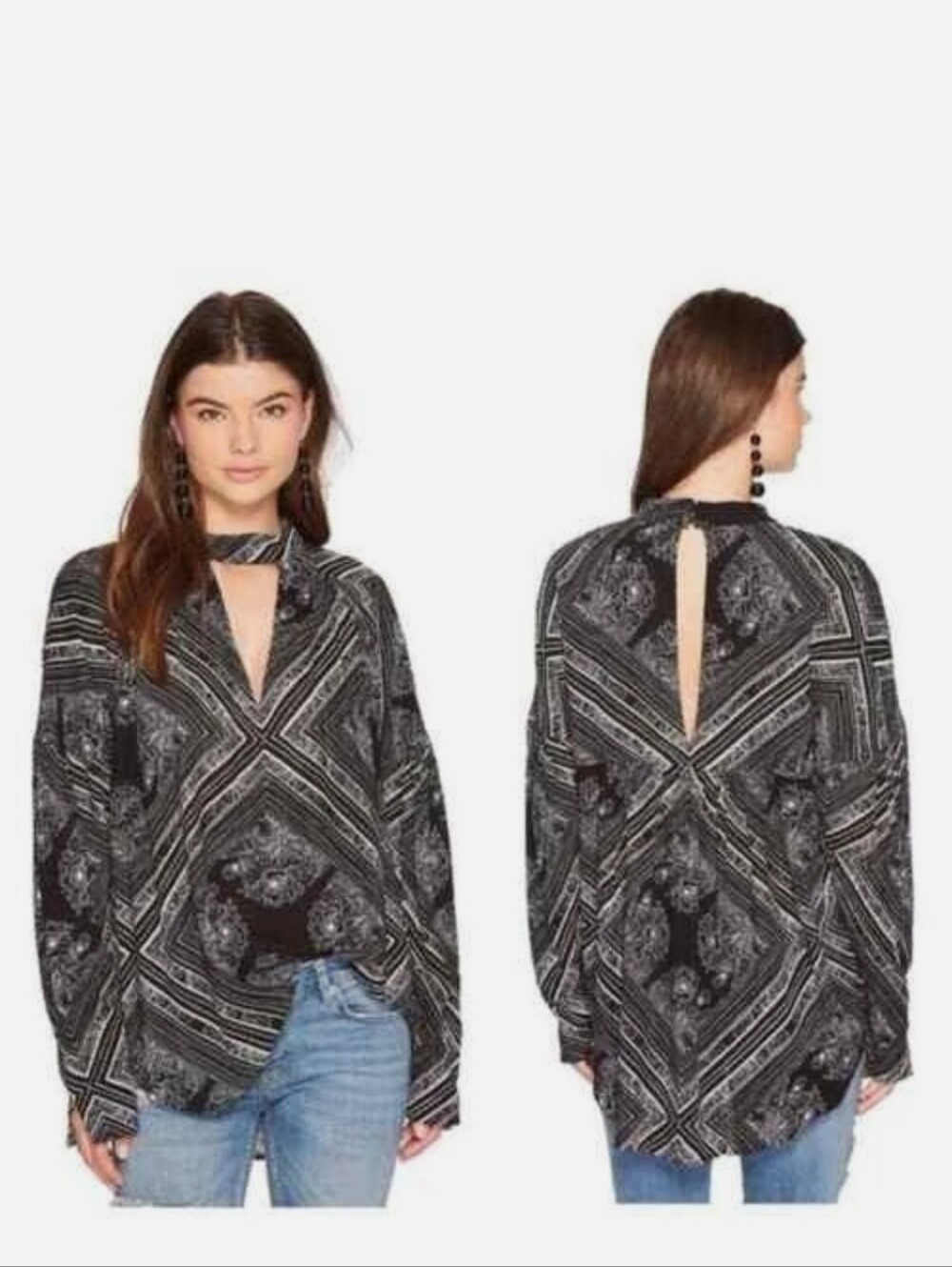 FREE PEOPLE Walking On A Dream Keyhole Tunic Blouse - Large